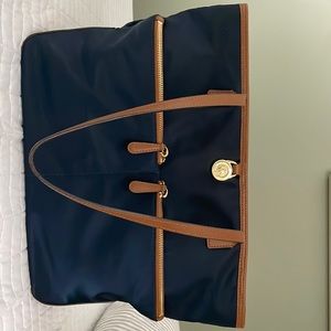 Michael Kors Navy Blue Trimmed Leather Tote